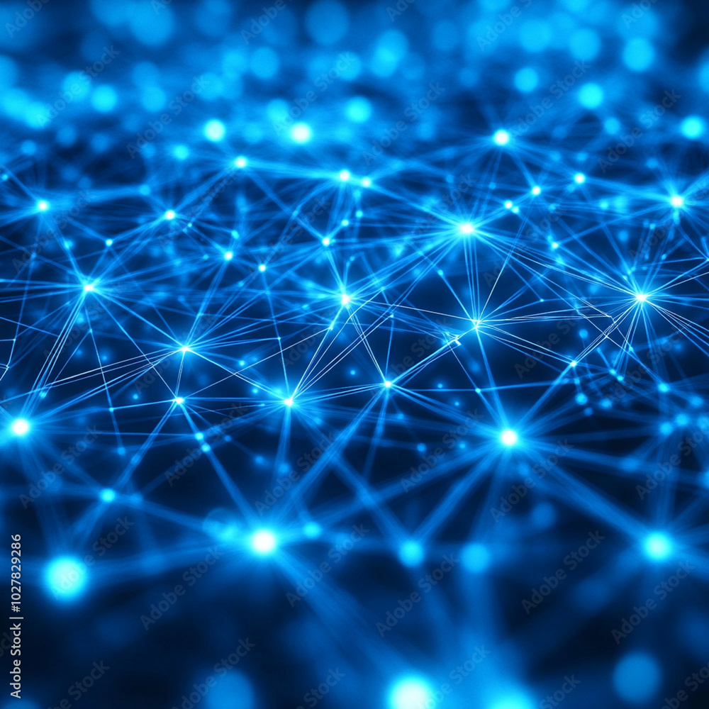 Aufkleber glowing spheres connected by thin lines create digital network, showcasing vibrant blue background f