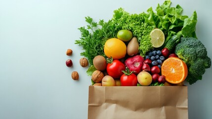 A paper bag filled with fresh fruits and vegetables, promoting healthy eating.