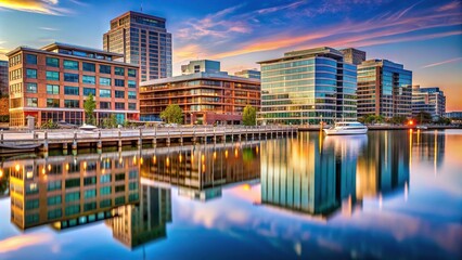 Obraz premium Extreme close-up of the wharf and buildings at the DC waterfront