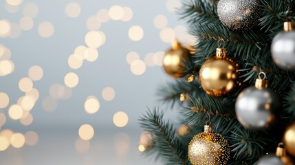 Obraz premium Decorative Christmas tree adorned with golden and silver ornaments.