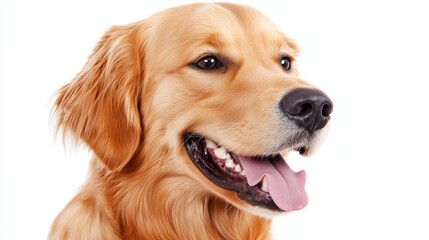 Golden retriever dog portrait, white isolated background