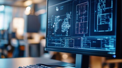 Close-up of a computer screen displaying engineering simulations and mathematical models in a tech workspace