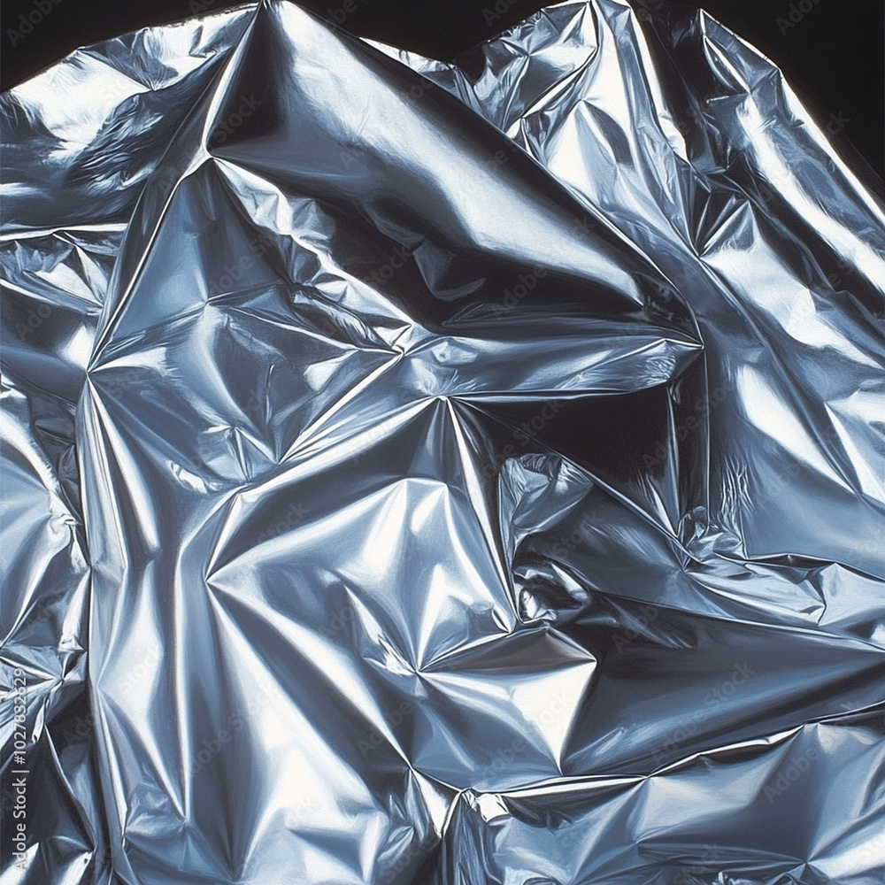 Poster shiny metallic surface with crumpled texture, reflecting light and creating dynamic patterns. electr