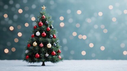 Festive Christmas tree with decorations.