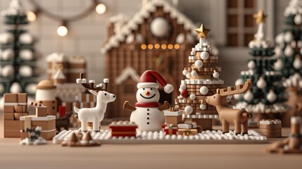 Festive gingerbread scene with snowman.