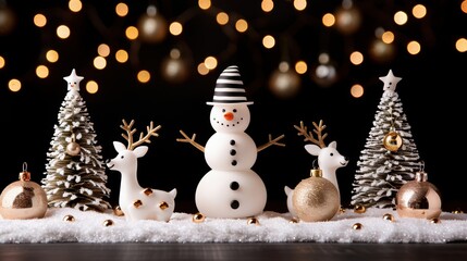 Festive holiday decoration with snowman and reindeer