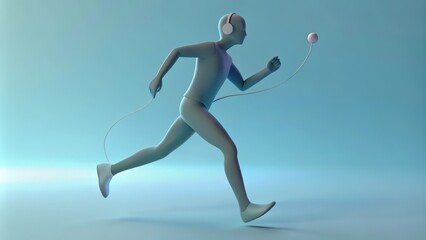 3D Render of a Person Running with Headphones