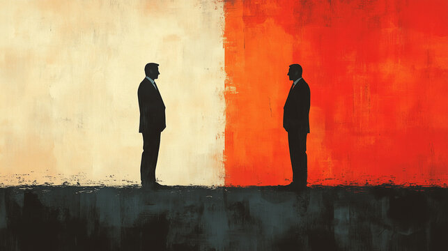 2 m&auml;nner stehen sich gegen&uuml;ber grafik,  streit business wahlkampf politik