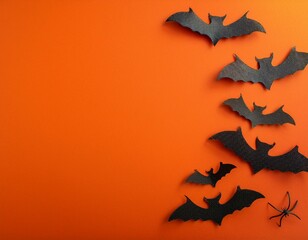 concept halloween sale halloween decorations bats on orange background happy halloween holiday discount flat lay top view copy space