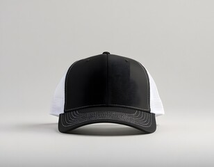 Blank Black trucker hat mockup isolated on a gray background