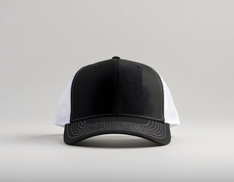 Blank Black trucker hat mockup isolated on a gray background