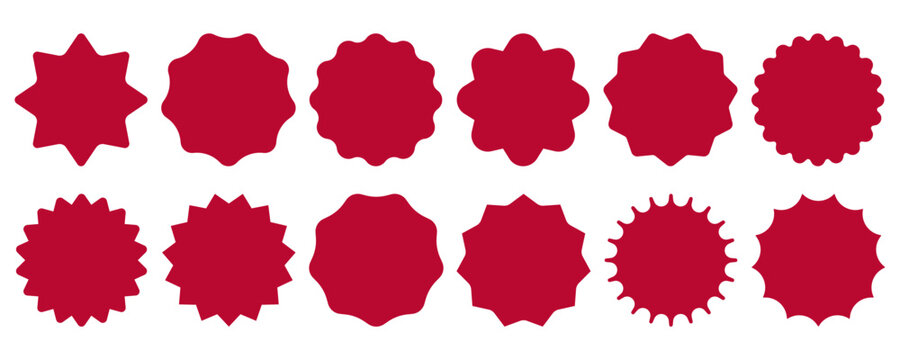 Red Star burst shape tags collection. Set of price, sale, discount offer circle frames sticker. Simple Abstract sticker badge label icon button stamp. Design element. Vector illustration