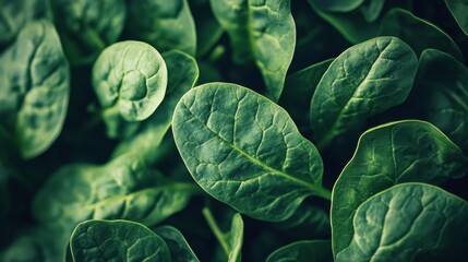 Obraz premium Lush Green Spinach Leaves Close-Up Macro Photography