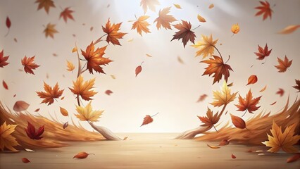A Circle of Autumn Leaves Falling on a Tan Surface