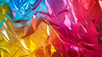 Abstract Crinkled Foil in Blue, Yellow, and Red Hues