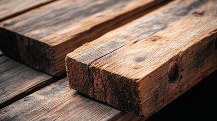 Close-up of Rough-Hewn Wooden Beams