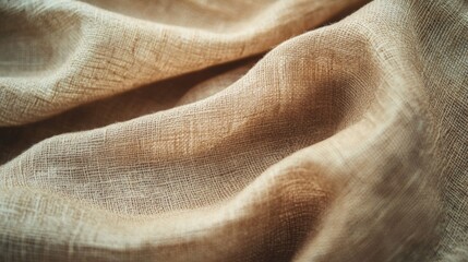 Fototapeta premium Close-up Texture of Wrinkled Brown Burlap Fabric