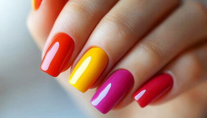 A woman's hand with vibrant nail polish, ideal for beauty and lifestyle concepts