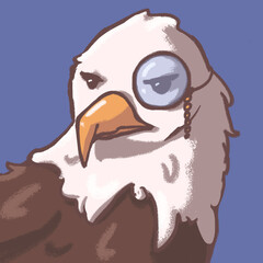 cartoon eagle with monocle isolated on blue background