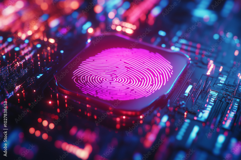 Poster digital image of a fingerprint with a pink outline. the image is a representation of a fingerprint a