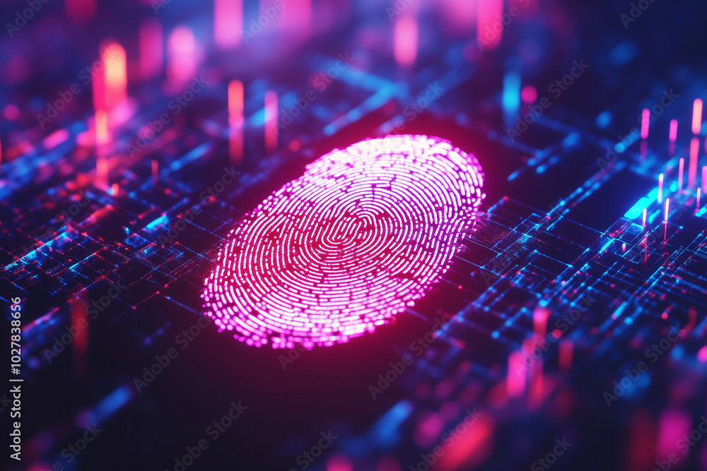 Poster digital image of a fingerprint with a pink outline. the image is a representation of a fingerprint a