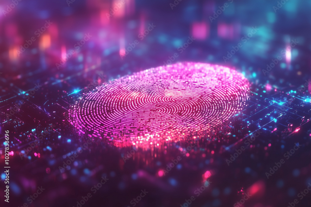 Poster digital image of a fingerprint with a pink outline. the image is a representation of a fingerprint a