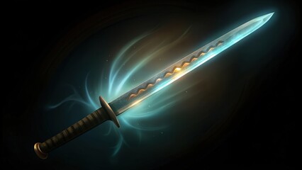 Fototapeta premium Glowing Sword with Teal and Gold Effects