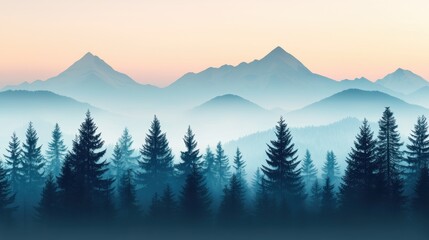 Mountain landscape at sunrise with trees