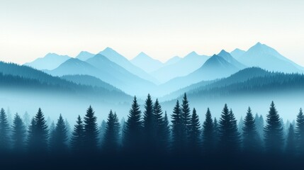 Obraz premium Mountain landscape with fog and pine trees