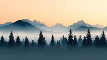 Obraz premium Mountain landscape with misty forest backdrop