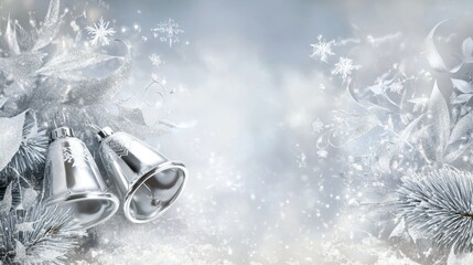 Elegant Christmas background with silver bells and snowflakes