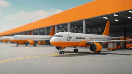 Orange aircraft at airport terminal