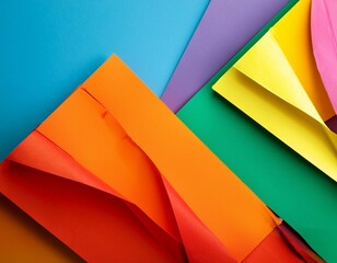 creative layout with colorful vivid papers abstract colors art background minimal concept flat lay