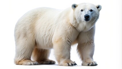 Fototapeta premium Large Polar Bear Isolated on White Background Fisheye, majestic, white background, fisheye, cold, nature, endangered, large, isolated, arctic, predator, snow, powerful,polar bear