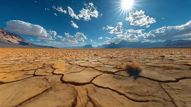 Sun-drenched Dry Lakebed with Mountain Range footage