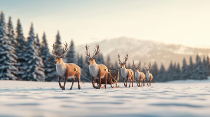 Obraz premium Reindeer walking through snowy landscape