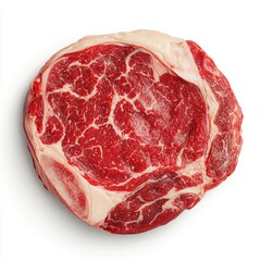 Ribeye steak with marbling, white isolated background