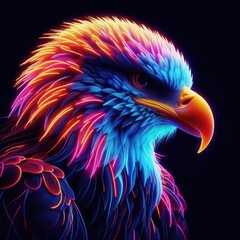 Obraz premium A vibrant, neon-colored eagle portrait, showcasing artistic flair and striking colors, perfect for modern designs, wildlife projects, and creative marketing materials.
