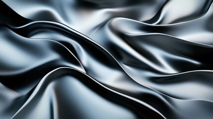 Obraz premium A stunning abstract image showcasing smooth, metallic silver fabric waves with elegant folds, representing luxury, sophistication, and a futuristic artistic style.
