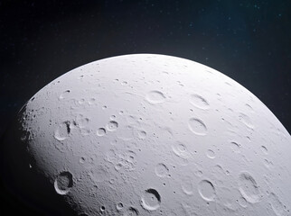 Close-up view of the moon's surface highlighting craters and textures against the dark sky