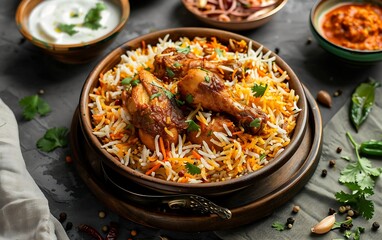 Chicken Biryani with basmati rice, indian cuisine