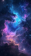 A beautiful nebula formed somewhere in the universe, displaying various shades of blue and purple, creating a stunning image with stars scattered throughout.