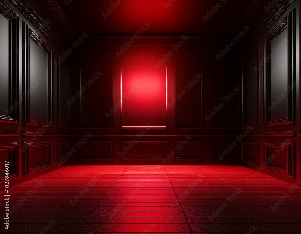 Poster dark room with red light mysterious light in the dark 3d rendering