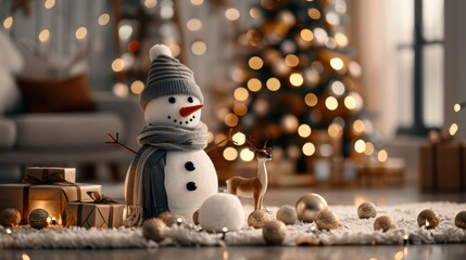 Snowman decor, festive winter scene