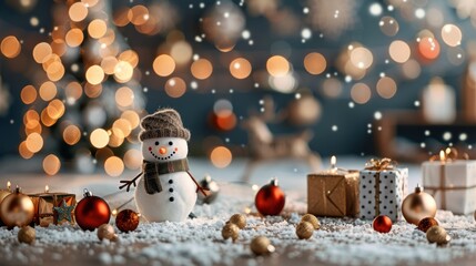 Snowman decoration on festive background