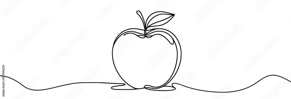 Poster continuous linear drawing of apple. one line drawing apple. apple in one line style. vector illustra
