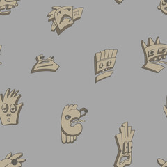 Seamless background with funny faces of anthropomorphic creatures. Humorous characters with different emotion