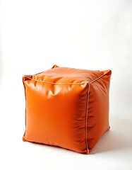 Obraz premium Orange leather square pouf chair isolated on white background