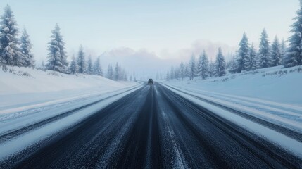 Fototapeta premium Snowy winter road under a clear sky