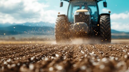 A tractor diligently plows the field, creating a mesmerizing view as sparks fly around, illustrating the power and productivity of modern agriculture machinery.